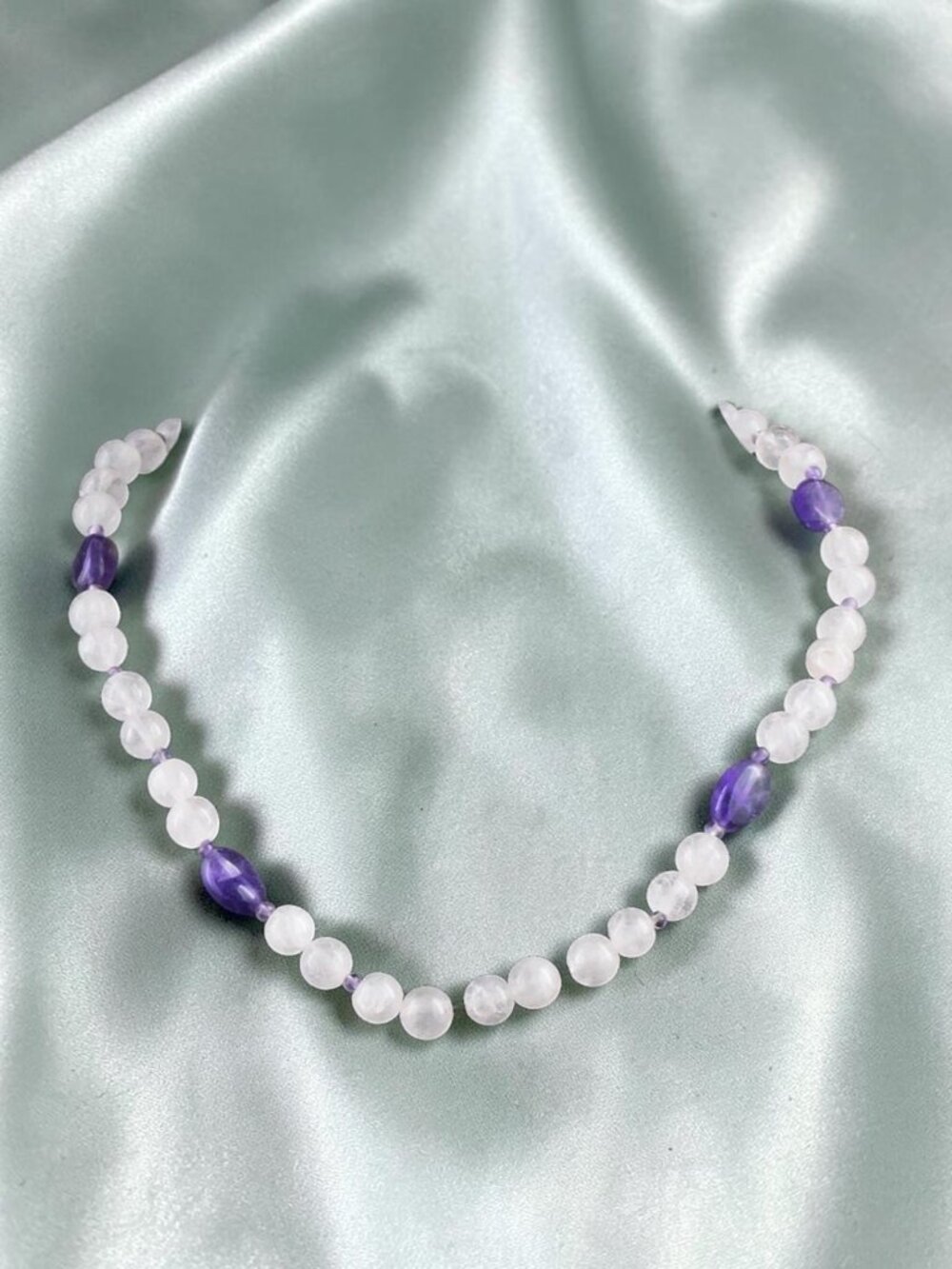 Wonderful White Quartz &Amethyst 133.00 Carats Beaded Necklace